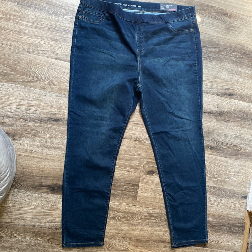 NEW Avenue Denim High Rise Jegging Pull On Jeans 26T Knit Denim Super Soft